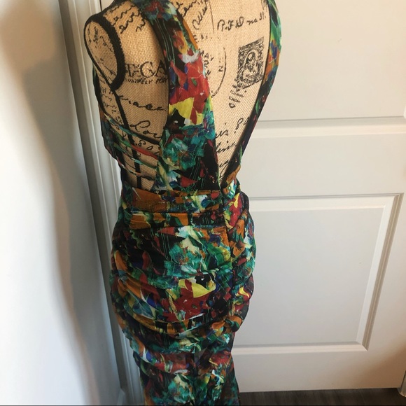 NWOT✨Colorful Semi Sheer Cut Out Plunging Ruched Maxi Sundress - Picture 5 of 6